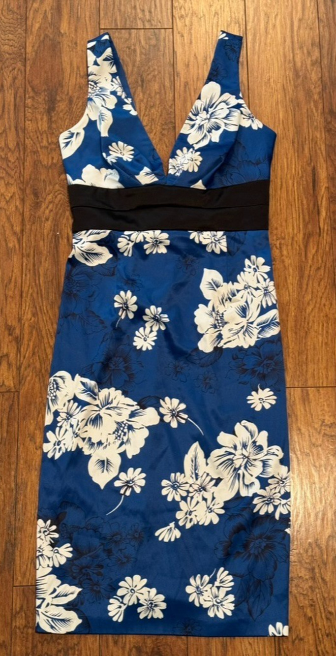 Donna Rico Silky Blue & White Floral Dress - Women's Size 8